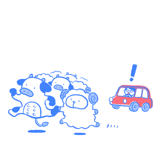 車道に牛！？羊の群れ！？